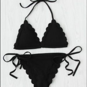 Scalloped Trim Side Tie Bikini Set